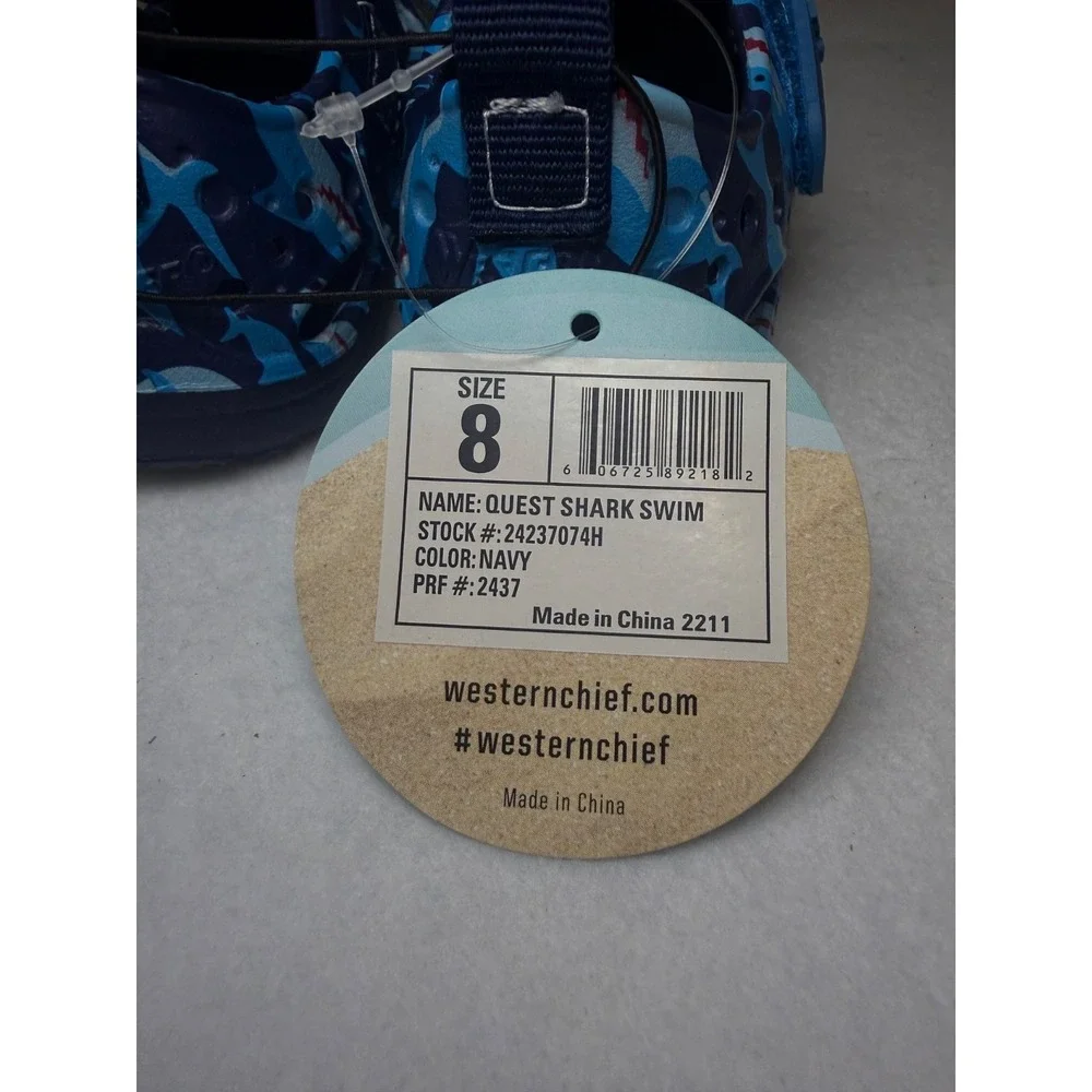 Western Chief Shark Water Shoes Kids Size 8 Navy Slip On Swim Beach Clogs NWT